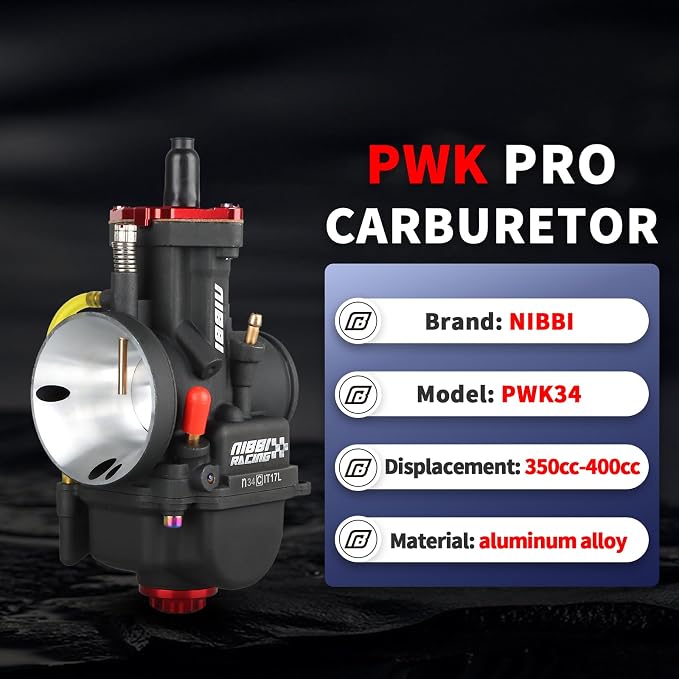 NIBBI Carburetor PWK 34mm Motorcycle, 350cc-400cc Power Carb With Carb Jets, Fit GY6 Engine Dirt Bike Mini Bike SSR TTR Apollo TaoTao ATV