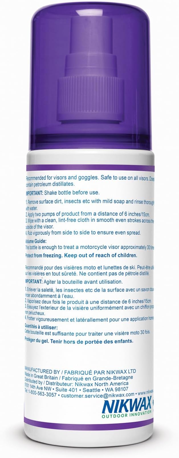 Nikwax Visor Proof Spray-On Waterproofing, Adds Water Repellency and Enhances Clear Vision on Motorcycle Visors and Ski Goggles