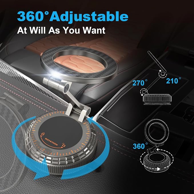 Metal Magnetic Car Phone Holder, 360° Adjustable Magsafe Car Phone Mount, Vacuum Suction Cup Phone Holders for Your Car for iPhone 17-12 Pro Max Air Plus & Android (Carbon Fiber)