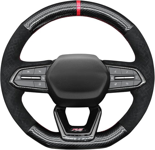 MEWANT Hand Stitch PU Carbon Fiber Embossed Athsuede Steering Wheel Cover for Chevy Equinox RS Silverado EV RST 2025