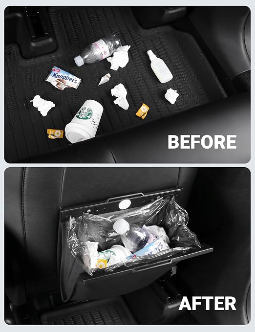 BASENOR Tesla Model Y Trash Can and Tesla Model Y Under Seat Storage Box Organizer