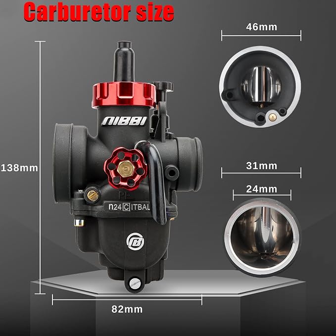 NIBBI PE24 Carburetor with 48mm Air Filters Kit,Upgrade Dirt Bike Performance,Compatible with 125cc-150cc for Apollo,TaoTao, Lifan, Honda, SSR, Pit Dirt Bike Motorcycles