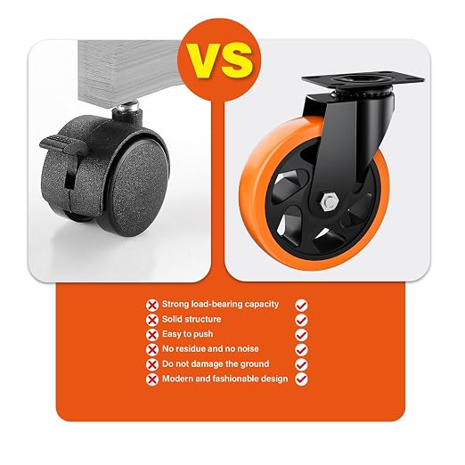 4" Swivel Plate Casters Set of 4 Heavy Duty 1200 lbs | Orange PU, Non-Marking, Quiet. 1200 Lbs/4 Casters. No Brake - Continuous Rolling. Black Rustproof Bracket. Workshop, Garage