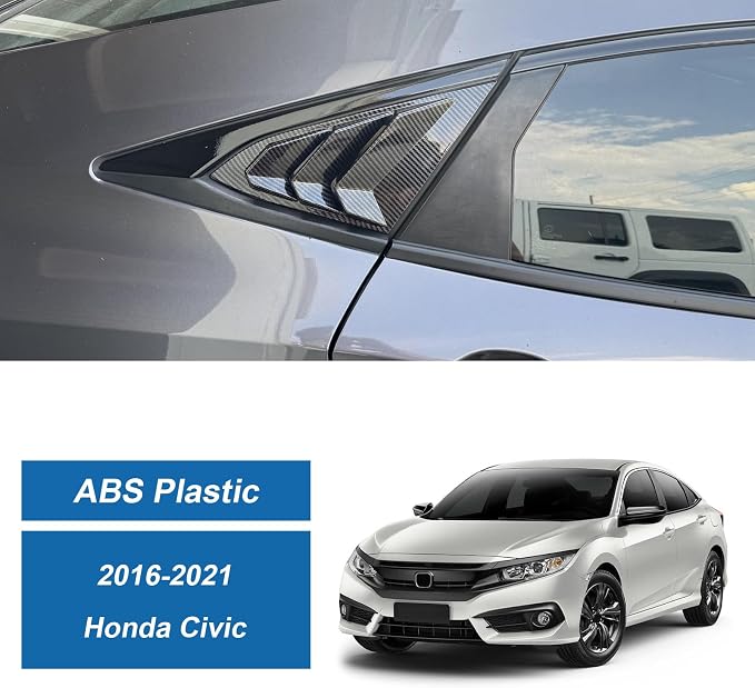 Carbon Fiber Rear Side Window Louver Cover Compatible with Honda Civic 10th Gen 2016-2021, Rear Air Vent Window Louvers Blinds Cover