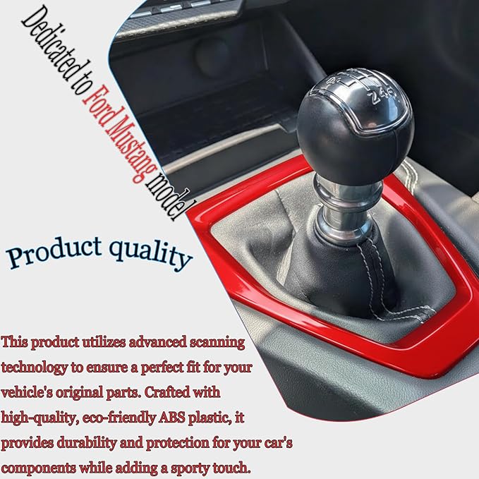 MUXEE Console Gear Shifter Panel Cover,for Ford Mustang 2024 2025 2026 - ABS Wine red Sport Style Console Gear Shifter Panel Cover Accessories(for Manual Gear Model)