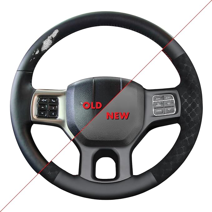 MEWANT Hand Stitch Steering Wheel Cover for 1500 2012-2018 1500 Classic 2019-2023 2500 3500 5500 2012-2018 Black Genuine Leather Diamond Embossed Athsuede Interior Accessories