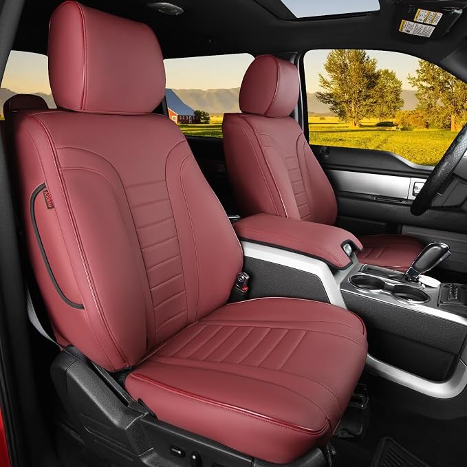 HKZ Custom Fit Seat Covers for Ford F150 - Leather Seats Protector (Burgundy, Front Seat Set for 2012-2014,All Models)