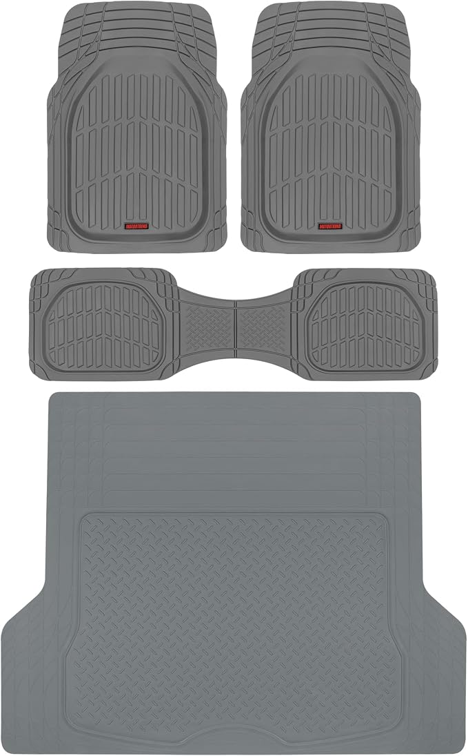 Motor Trend FlexTough™ Deep Dish Contours Rubber Car Floor Mats with Trunk Mat Cargo Liner, Front & Rear Combo Set fits Most Car SUV Van Coupe Sedan, Heavy Duty All Weather Trim to Fit