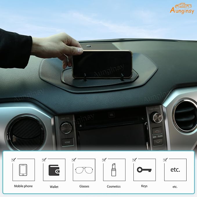 Aunginsy Center Console Dashboard Storage Tray Compatible with Toyota Tundra 2007-2021,Car Instrument Multi-Functional Phone Holder Storage Box Organizer Tray Insert ABS Interior Accessories, with Mat