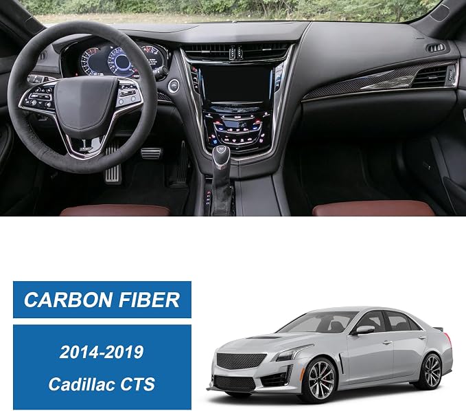 Real Carbon Fiber Dashboard Panel Trim Inner Door Panel Trim Compatible with Cadillac CTS 2014-2019, Interior Decor Sticker Accessories
