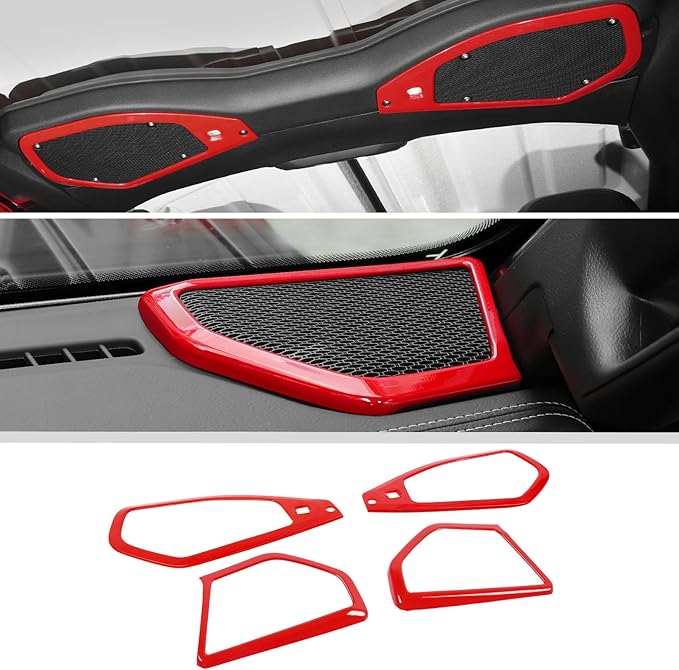 JWWY for Jeep JL Speaker Audio Player Trim Top & A Pillar Cover Trim for 2024-2025 Jeep Wrangler JL JLU & Gladiator JT 4xe Interior Accessories ABS 4PCS Red