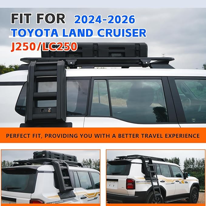 OEM Style Black Foldable Side Ladder with Locking Mechanism for 2024-2026 Toyota Land Cruiser Prado J250/LC250/1958 - Tailgate Mounted Climbing Ladder