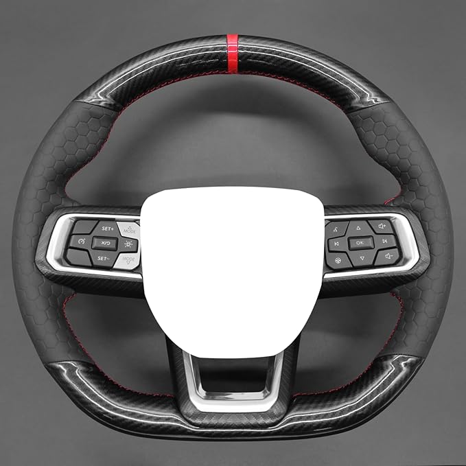 MEWANT Steering Wheel Cover for Ford Mustang 2024 Hand-Stitched Leather Steering Wheel Wrap