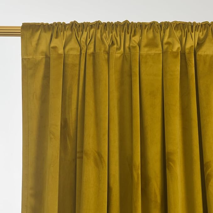 Roslynwood Luxury Soft Olive Yellow Velvet Curtains 84 inches Long Back Tab Thermal Insulated Blackout Window Drapes for Living Room/Bedroom/Dining Room, W52 x L84, 2 Panels