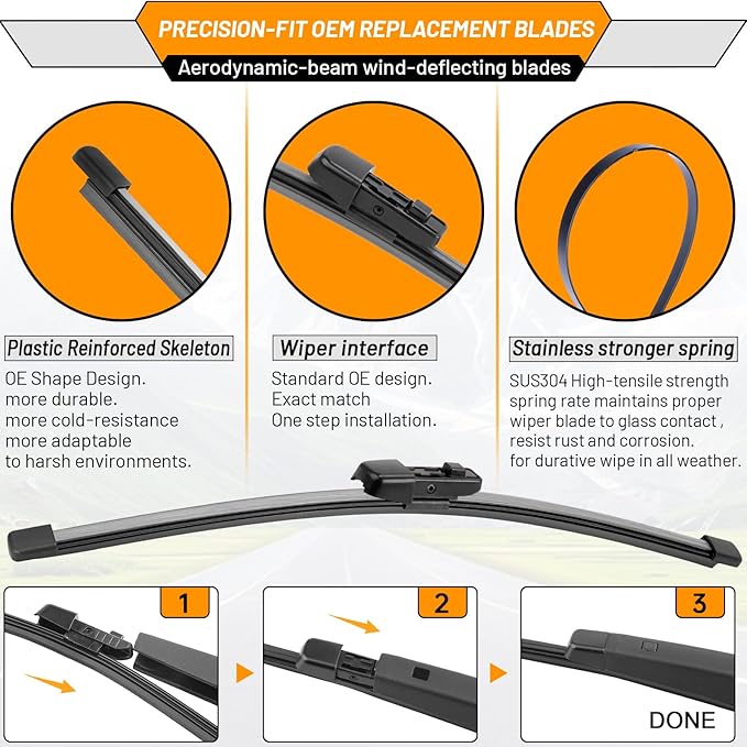 AUTOBOO 25"+22" Windshield Wipers with 15" Rear Wiper Blade Replacement for Volkswagen VW Tiguan 2018 2019 2020 2021 2022 2023 2024 2025 -Original Factory Quality (Pack of 3)