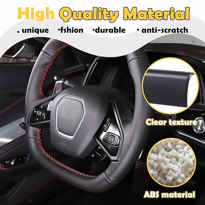 Steering Wheel Button Cover Compatible with Chevrolet Corvette C8 2020-2023, Steering Wheel Frame Trim, Car Steering Wheel Panel Protection Frame Molding Sticker (ABS-Matte Black)