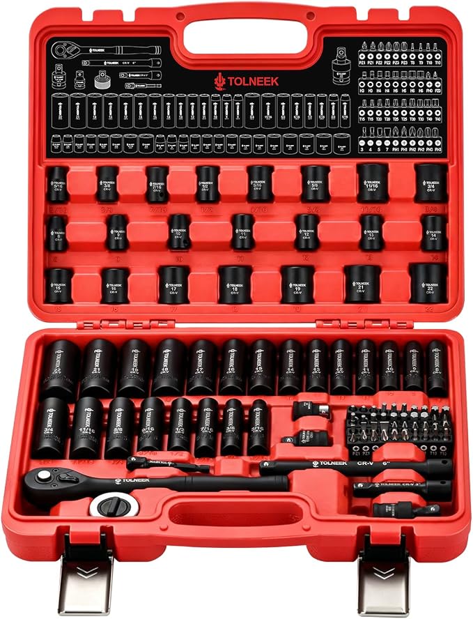 3/4" Impact Socket Set, 22PCS 6-Point SAE (3/4" to 2"), Cr-Mo, with Adapters, Quick Release Ratchet, Extension Bar & Storage Case (92-Piece 3/8" Drive Impact Socket Set SAE)