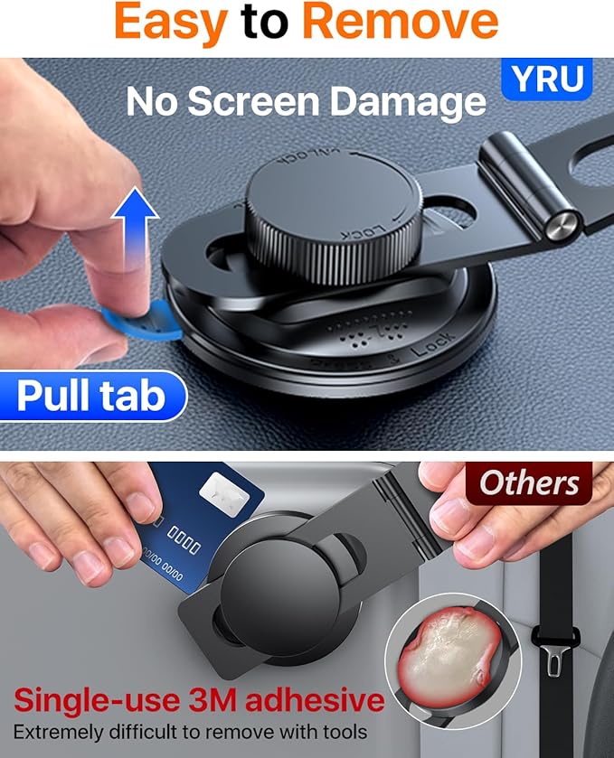 YRU [Military-Grade for Tesla Phone Mount & 360° Rotatable Suction] 2026 Upgraded Car Phone Holder Mount 【90+LBS Safest Strongest & Patent Certs】 for All Phones for Tesla Model 3 Y Cybertruck (Gray)