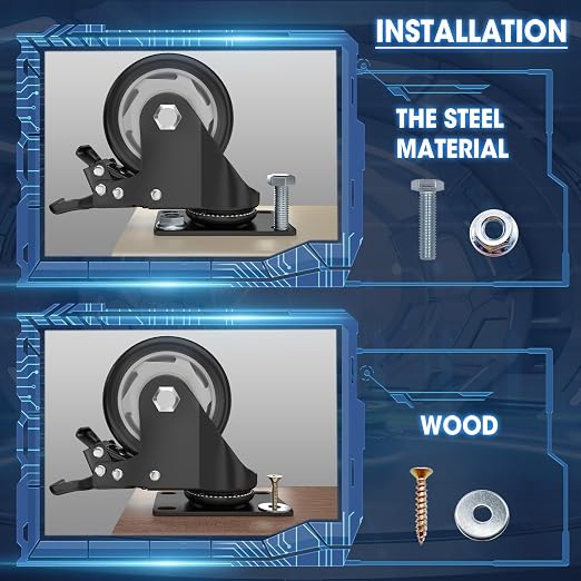 3" Heavy Duty Plate Casters, 1000 Lbs Dual Brake - Set of 4 | Black 1000 Lbs per 4 casters. 360° Swivel. Dual lock. PU won't mark floors. For workbench, furniture, cart.