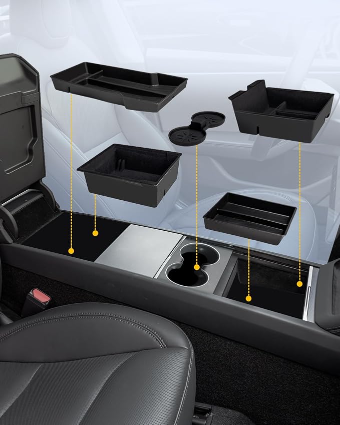 KYX Upgrade Center Console Organizer Tray for Tesla Model 3 Highland 2024 2025,4 Car Organizer Trays & 1 Center Console Cup Holder,Hidden Storage 5 Pcs for Tesla Model 3 Accessories 2024 2025