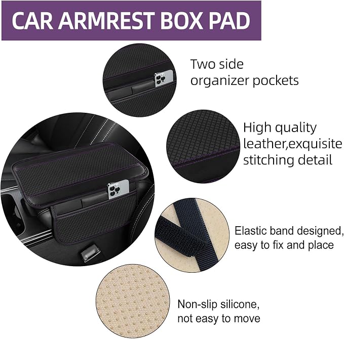 NBTEPEM 10 Pcs Car Floor Mats Full Set Car Accessories, Microfiber Leather Steering Wheel Covers 14.5-15 inch, Center Console Cover, Seat Belt Pads, Cup Coasters, Universal Interior Decor(Purple)