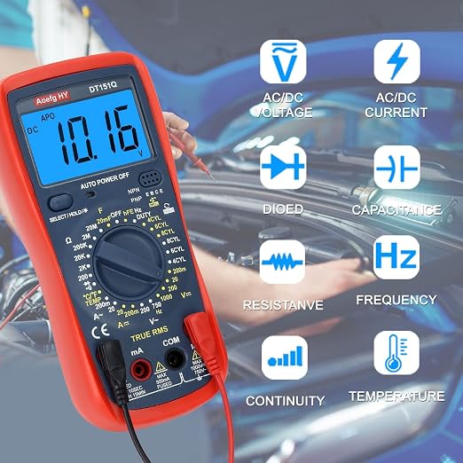 Automotive Multimeter, True RMS CAT III 600V, AC/DC Voltage/Current Tester, Temp/Freq/Ohm/Duty Cycle, 4-8 Cylinder Dwell Angle Test, Capacitance & HVAC/Industrial Tools with Engine RPM Measurement.