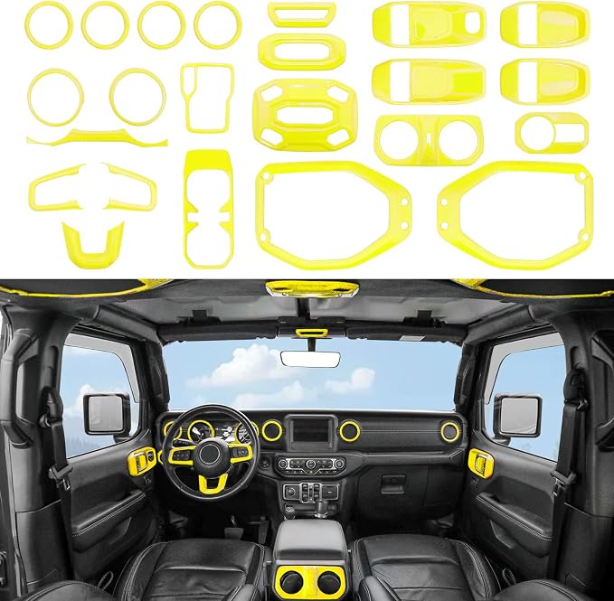 Barong for Jeep Wrangler JL JLU Gladiator JT 2018-2023 Accessories Interior Decoration Steering Wheel Gear Cup Holder Door Panel AC Air Vent Reading Light Cover 23PCS Full Set (Yellow)