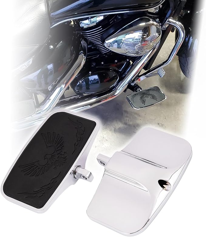 Kinglemc Rear Passenger Footpeg Passenger Peg Floorboard for Harley Dyna Electra Glide Road Electra RoadKing Fatboy Sportster 883 1200 Sportsters Dynas Softails V-Rod (Eagle 7.9 * 4.5", Silver)