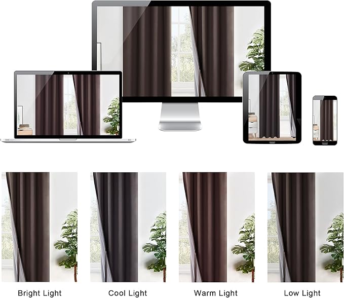 XWZO 100% Blackout Curtains with Tiebacks- Heat and Full Light Blocking Window Panels with Grommets for Bedroom/Nursery, 63 Inches Long Thermal Insulated Draperies, Brown, W70 x L63, Set of 2