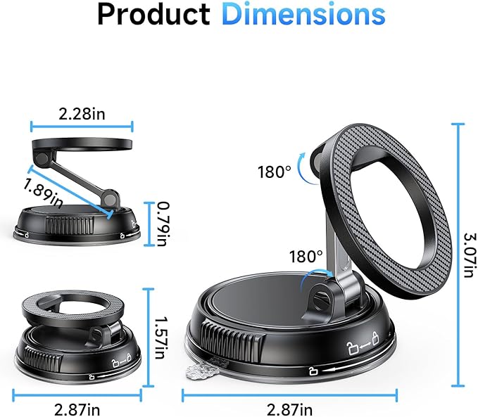 ANDERY Car Phone Holder for Magsafe [78+LBS Strongest Suction & 2400gf Magnetic] 360° Adjustable Car Phone Mount, Phone Holders for Your Car for iPhone 17 Pro Max 16 15 14 13 12 Plus Air, Carbon Fiber