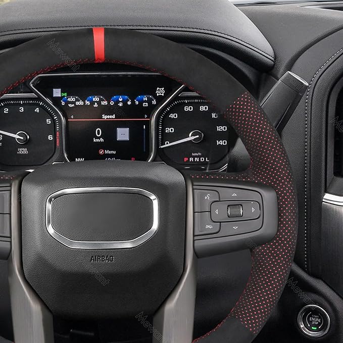 MEWANT Hand Stitch Car Steering Wheel Protector Wrap Cover for GMC Sierra 1500 2019-2023 / Sierra 1500 Limited 2022 / Sierra 2500 2020-2024 / Sierra 3500 2020-2024 / Yukon (XL) 2021-2023 Accessories