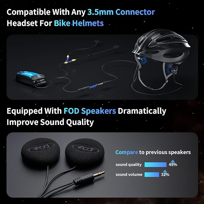 Fodsports M1-S Plus Motorcycle Bluetooth Headset with Customized HRSQS Speakers, One-Click Pairing, Microphone Mute, FM, Helmet Intercom up to 10 Riders with Music Sharing, Wonderful Sound, 2 Pack