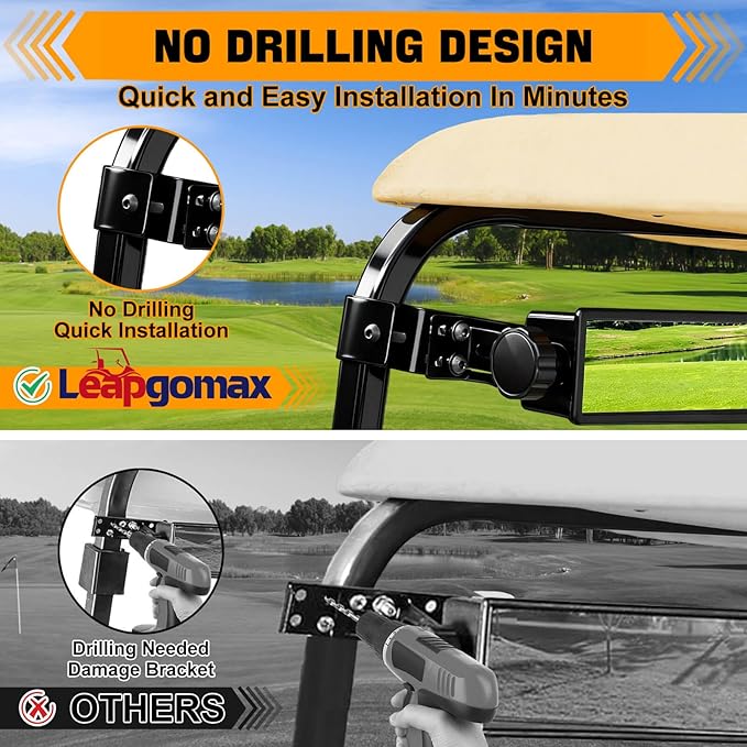 No Drilling Golf Cart Rear View Mirror, 4 Panel Wide Angle Golf Cart Rearview mirror Fit for Club Car, Yamaha, EZGO True Panoramic View with No Blind Spots