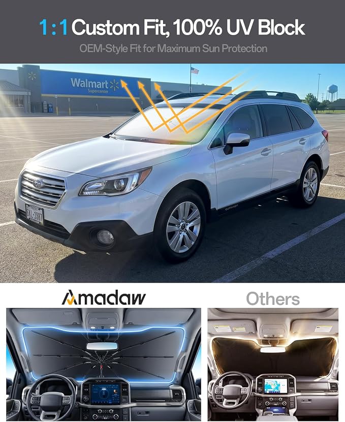 Windshield Sun Shade for Subaru Forester 2000–2026, Foldable Umbrella Sunshade with 100% UV Block, Multi-Layer Heat Insulation, Reinforced 10-Rib Frame, Keeps Car Cooler, Summer Car Accessory