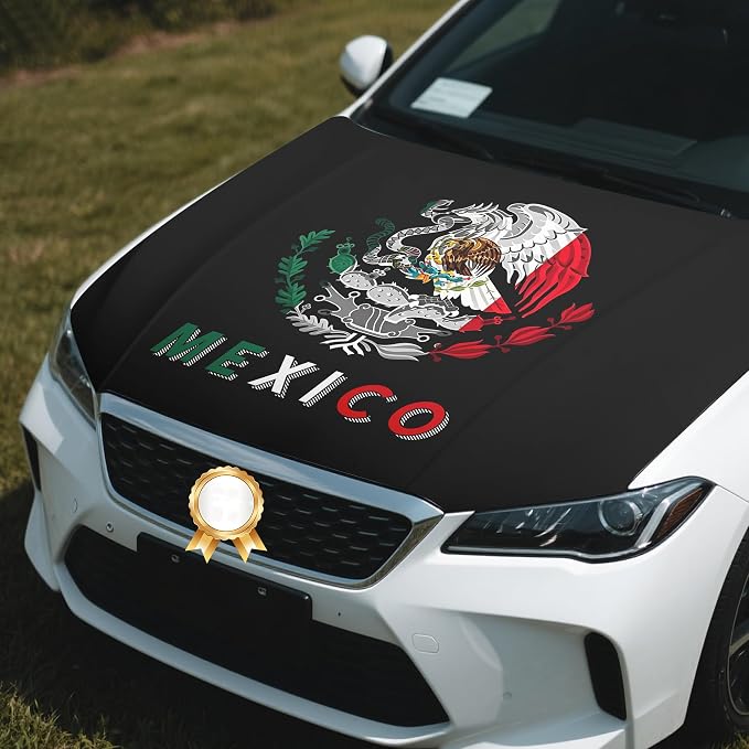 Mexico Flag Car Hood Cover, 4x5 Feet Car Bonnet Banner | Universal Fit, Elastic Polyester, Stretchable