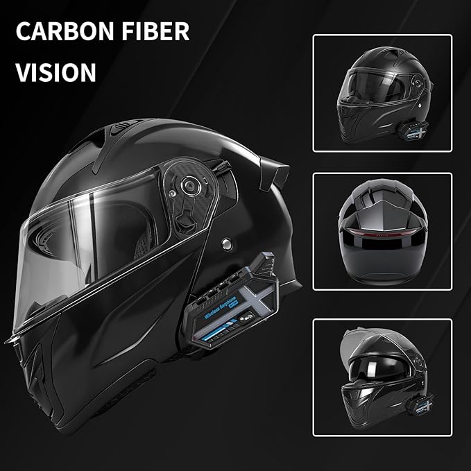 Bluetooth Modular Motorcycle Helmets with Tail Lights, DOT Approved Flip Up Full Face Motorcycle Dual Visor Helmet, with Dual Speakers and Microphone, for Adults Men and Women