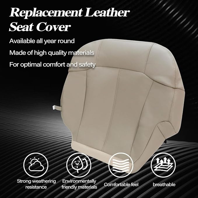 SecosAutoparts Driver & Passenger Bottom & Top Lean Back & Armrests Leather Seat Covers Light Tan # 522 or 922 Compatible with Chevy Silverado Tahoe Avalanche Suburban 1999 2000 2001 2002
