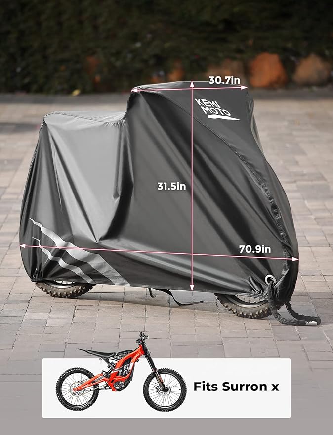 KEMIMOTO Motorcycle Cover Compatible with Surron X Waterproof Protective Cover Surron X160 X260 All Weather Mini Motorcycle Rain Cover Sunlight Dust with Windproof Buckle,Black