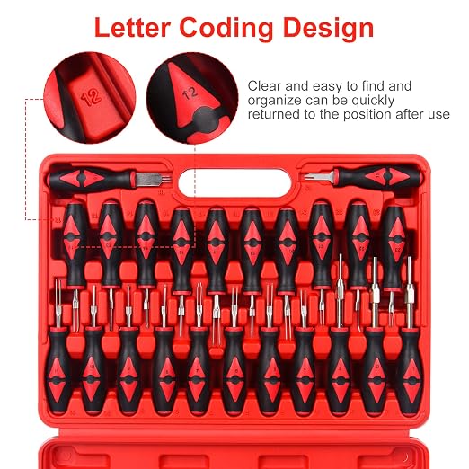 23-Piece Terminal Removal Tool Set with Stainless Steel Tips | Ergonomic Rubber Handle and Carrying Case, Universal Electrical Terminal Release Kit for Vehicles