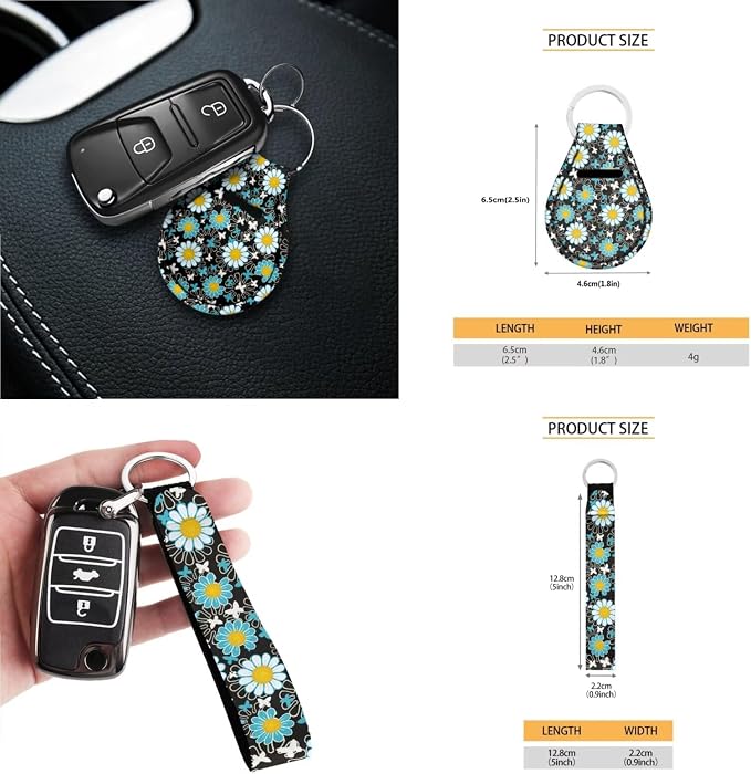 Vibrant Daisy Floral Print 13 Pieces Car Accessories Universal Fit Car Seat Covers Full Set,Seatbelt Pads,Coasters,Keychain,Lipstick Sleeve for Women's Vehicle Protector