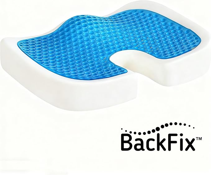 BackFix Extra Thick Cooling Gel Top Orthopedic Doctor Designed Memory Foam Seat Cushion. Extra Thick Pressure Relief for Office Chair, Car Seat. Tailbone Sciatica Pain Relief, Black
