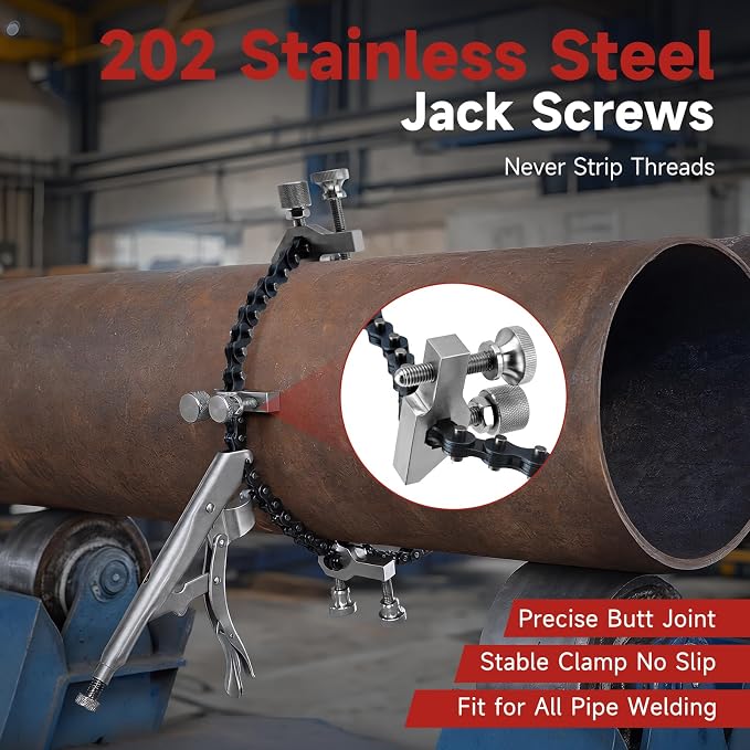 Pipe Alignment Chain Clamp, Welding Clamp 14" Max Diameter | 4 Stainless Steel Screws and Quick Release Nickel-Plated Handle for Pipe Fitting & Welding