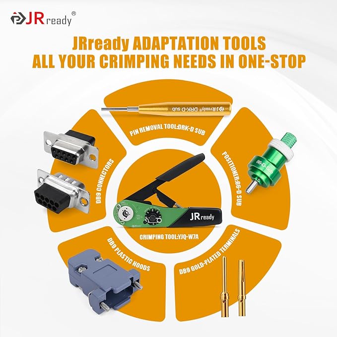 JRready DRK-D SUB++ST6580 D SUB Pins Removal Tool for TE/AMP/Harting Heavy Duty 100Pairs 20# Gold Plated Crimp Terminals 20-24AWG Male Female Standard 205089-1 205090-1 Contact for DB9 Connectors