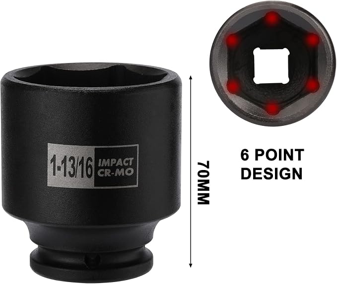 Mayouko 4PCS 1/2" Drive SAE Spindle Axle Nut Impact Socket Set, 1-13/16, 1-7/8, 1-15/16, 2 Inch, 6 Point, CR-MO, Standard