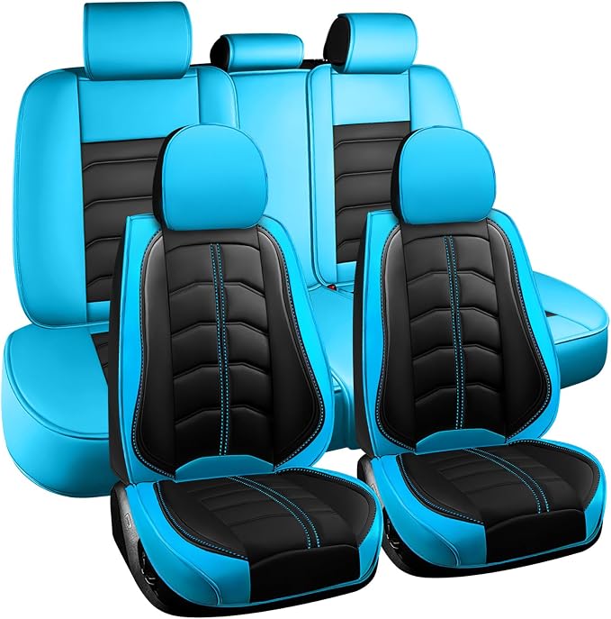 Car Seat Cover for Toyota Highlander 2001-2026, Durable Wear Resistant Waterproof Seat Cover, Breathable No Odor Premium Leather Vehicle Interior Accessories.(Standard 5 Seats,Black Blue)