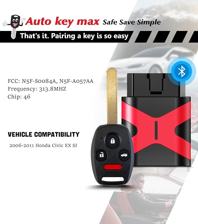 DIY Programmable Tool,Simple OBD2 car Key fob Programmer Replacement for 2006 2007 2008 2009 2010 2011 Honda Civic EX Si N5F-S0084A