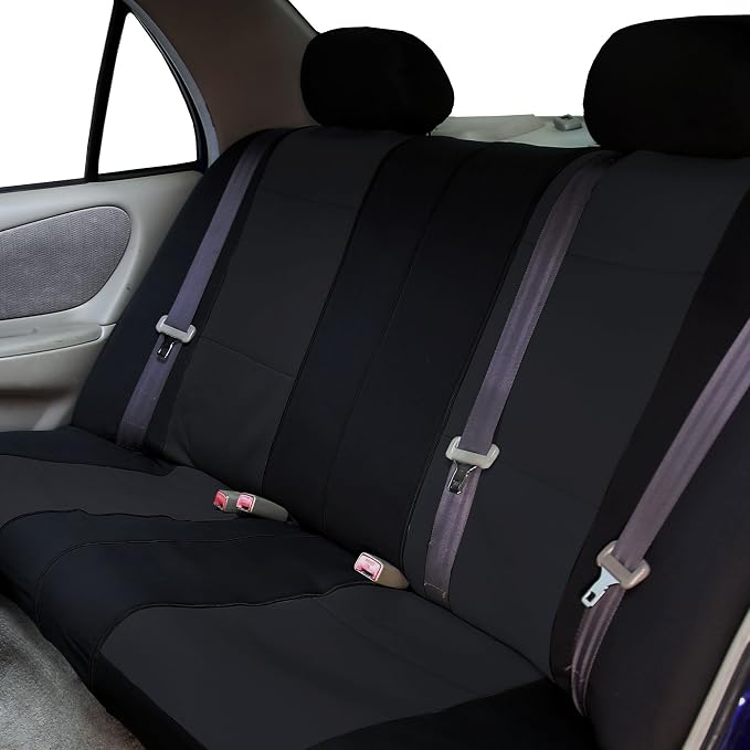FH Group Neoprene Seat Covers Full Set – Universal Fit for Cars Trucks and SUVs (Black) FB083115 + F11306