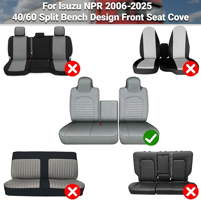 Custom Fit Seat Cover for 2006-2025 Isuzu NPR 40/60 Split Bench, Front Bench Seat Linen Covers for Trucks, Breathable Seat Cover with Back Storage