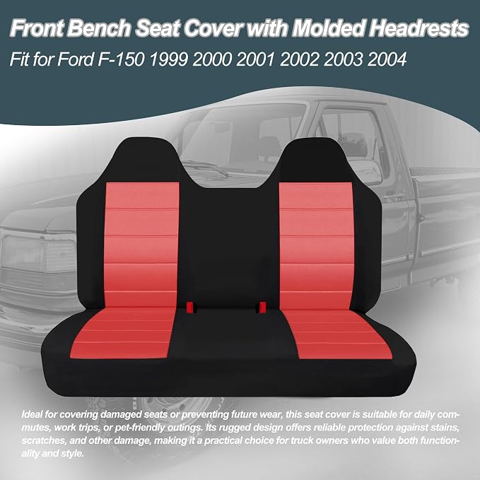 ESMING Front Bench Seat Cover with Molded Headrests Fit for Ford F-150 1999-2004, Thickened Waterproof Oxford Cloth, Solid Bench Seat Protector, Easy to Clean