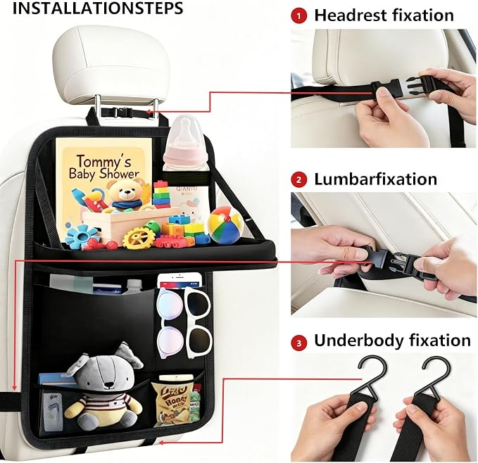 TCJJ Car Seat Organiser Car Backseat Organizer Seat Organizer for Kids | Car Backseat Seat for Kids Kick Protector with Tray and Touch Screen Tablet Storage Pockets Waterproof and Stainproof